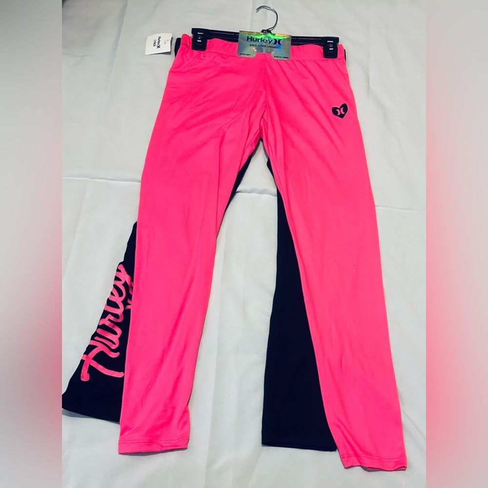 Hurley Girl’s Leggings 2 Pk Size XL (16) NEW Hyper Pink & Black